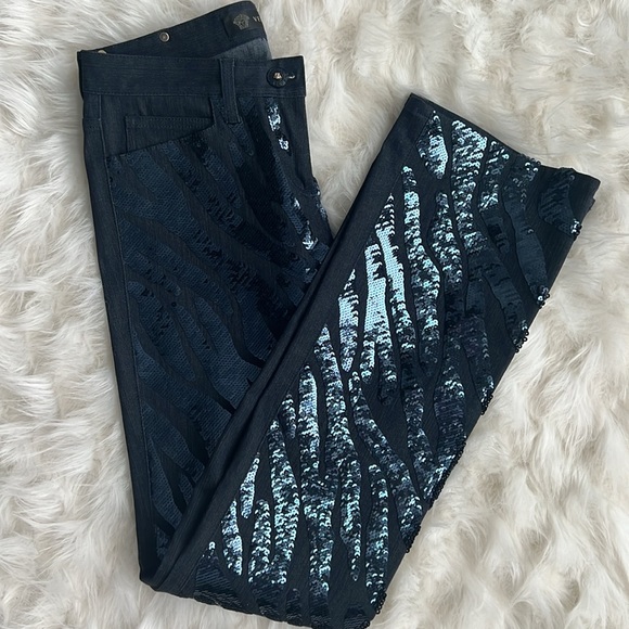 Versace Bootcut Sequin Jeans. Size 28 Dark Blue/ Navy. New w/o tags - Picture 1 of 8